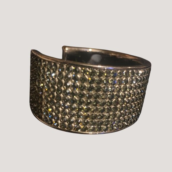 Wide Swarovski Beauty Silver Cream Crystal Bling Cuff Bracelet  Adjustable - Picture 9 of 15